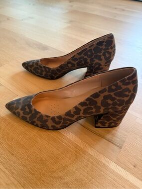 NYDJ Solimar Leopard-Print Pointed Toe Block Heel Pumps - Brown/Black - Size 8.5
